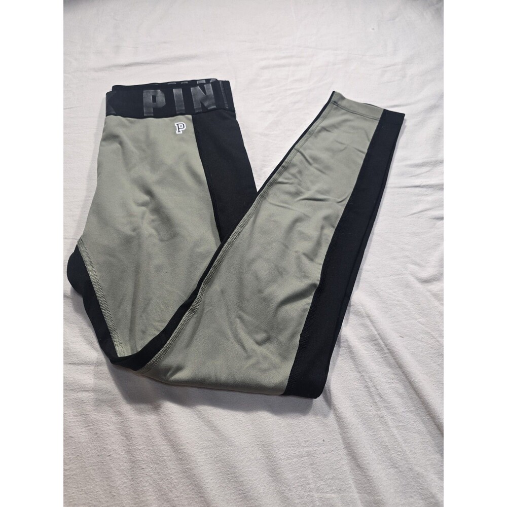 Victoria’s Secret Pink Leggings. Black Olive Green. Logo Waist. Size M - Picture 6 of 7